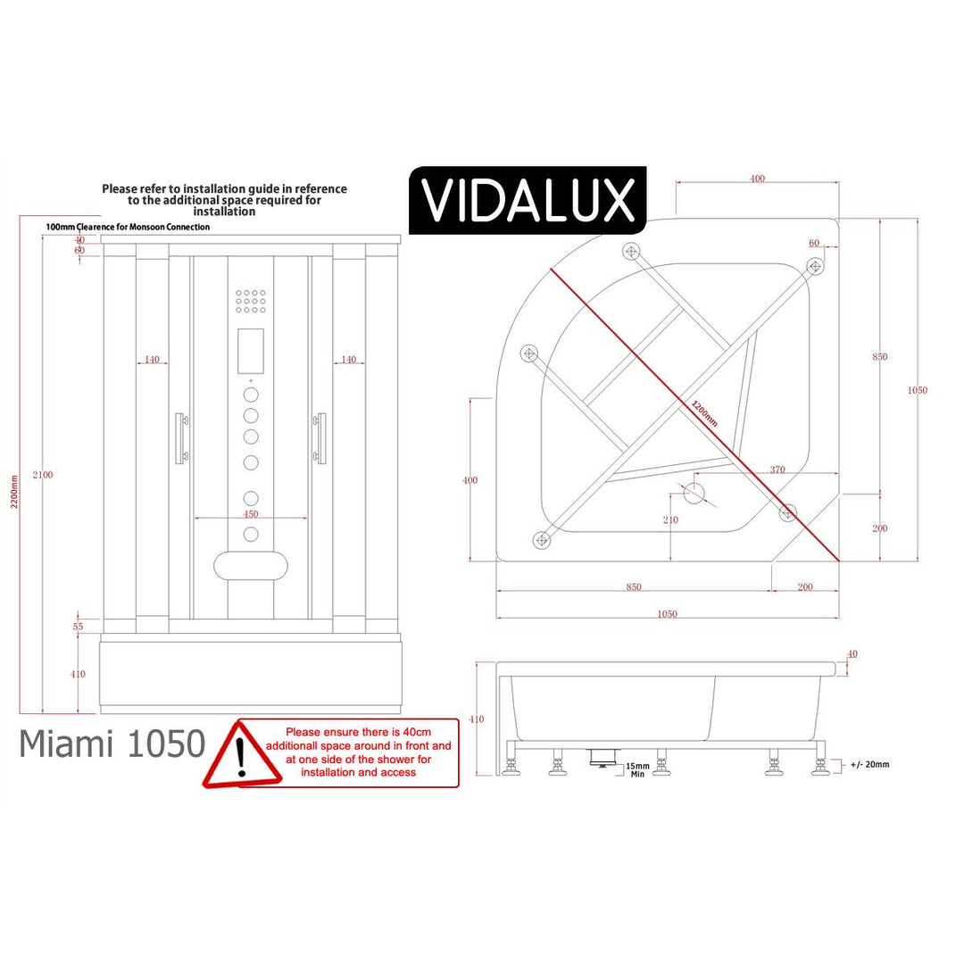 Vidalux Miami 1050mm Steam Shower Enclosure - Black
