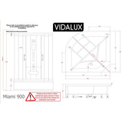 Vidalux Miami 900mm Steam Shower Enclosure - Black - Technical drawing