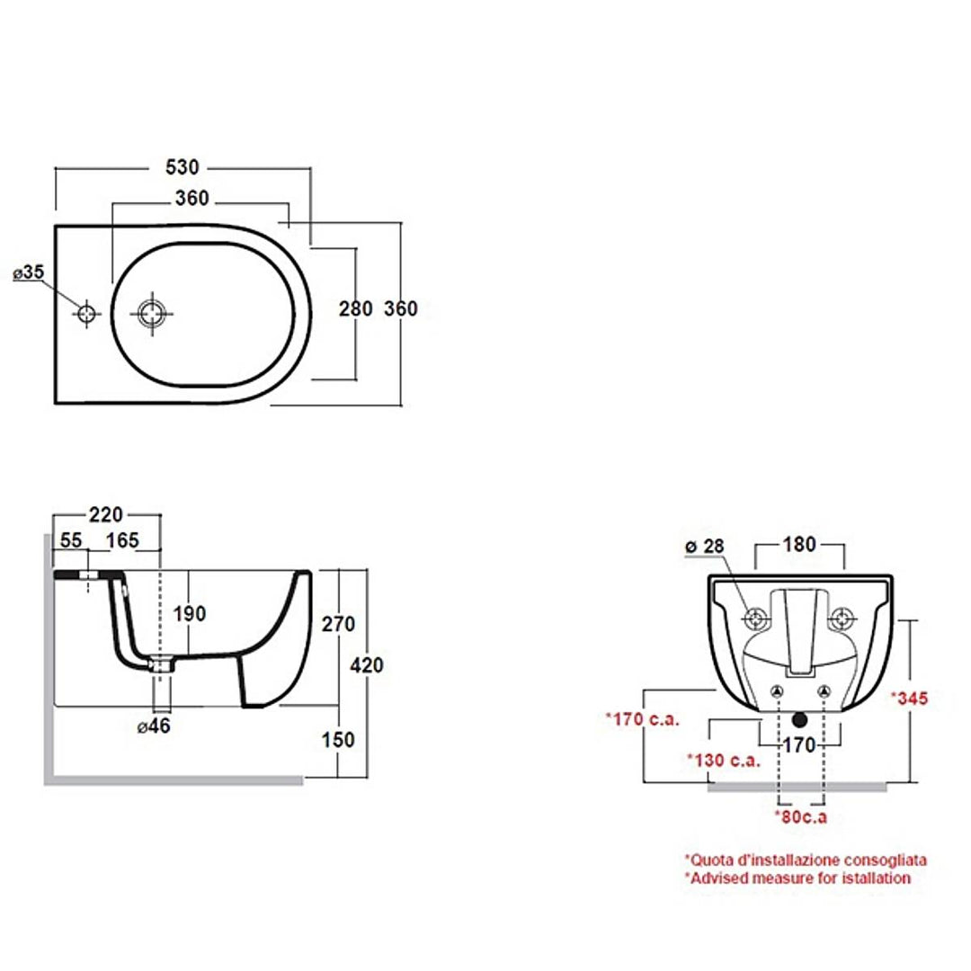 Olympia Milady Wall Hung Bidet - Matt Grey
