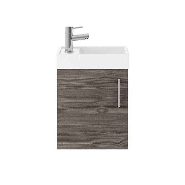 Minuto 400mm Wall Mounted Cloakroom Vanity Unit &amp; Basin - Brown Grey Avola