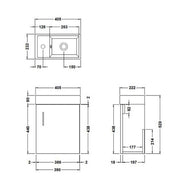 Minuto 400mm Wall Mounted Cloakroom Vanity Unit & Basin - Brown Grey Avola - Technical drawing