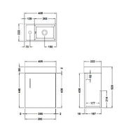 Minuto 400mm Floor Standing Cloakroom Vanity Unit & Basin - Gloss Grey - Technical drawing
