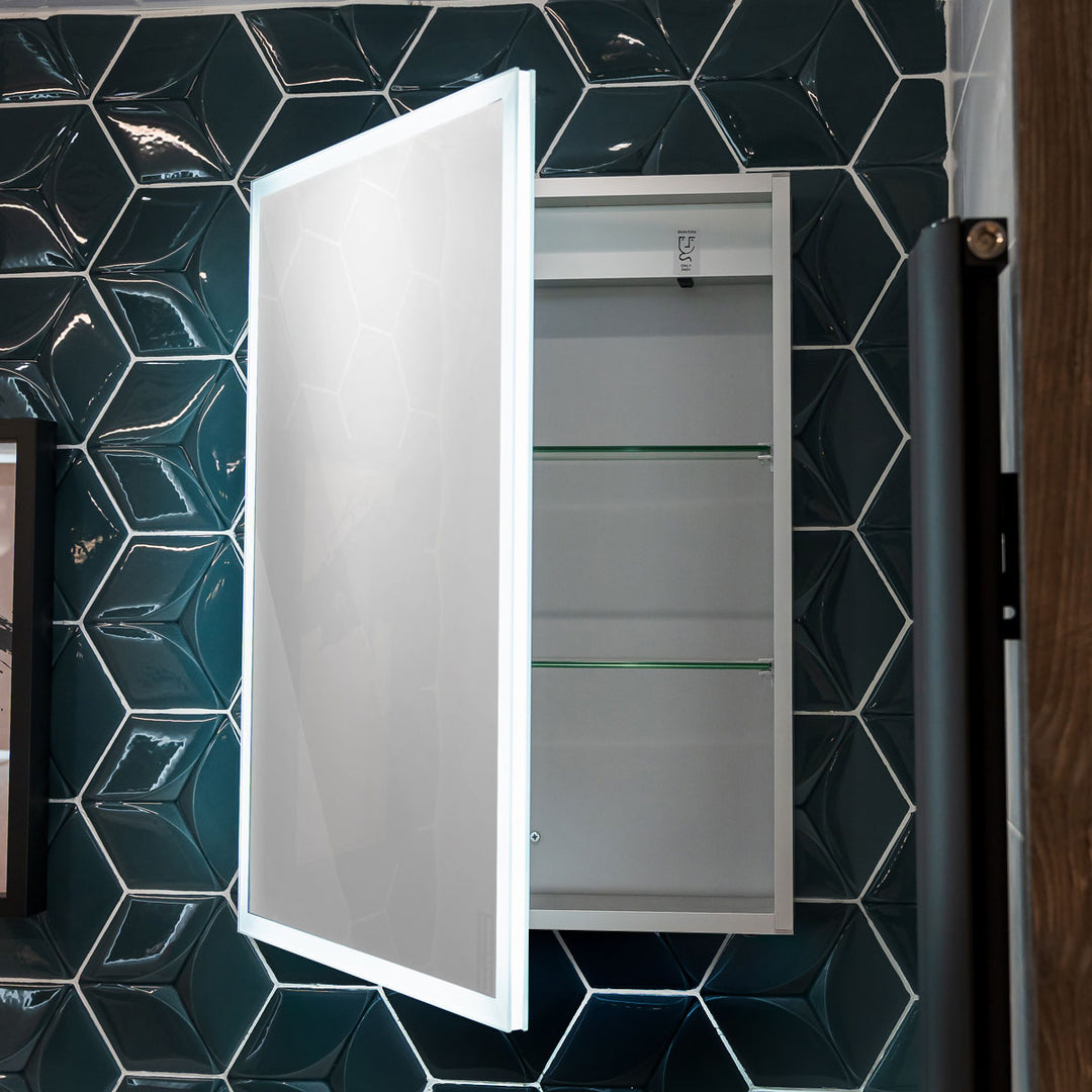 Bella LED Mirror Cabinet 700 x 500mm Single Door and Shaver - Matt Silver