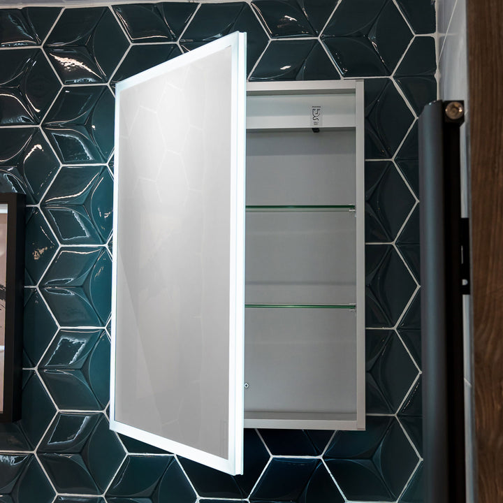 Bella LED Mirror Cabinet 700 x 500mm Single Door and Shaver - Matt Silver