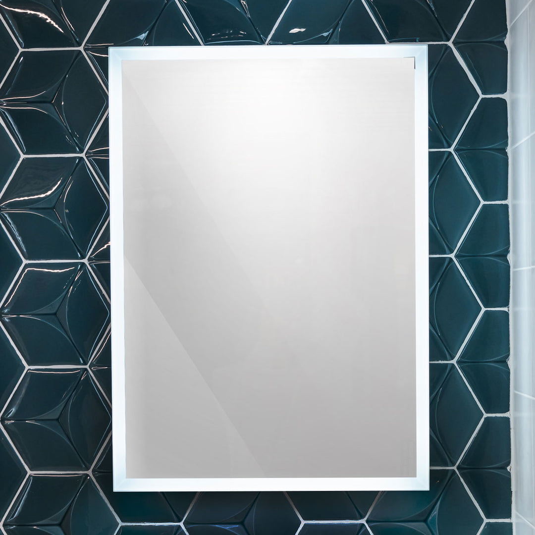 Bella LED Mirror Cabinet 700 x 500mm Single Door and Shaver - Matt Silver