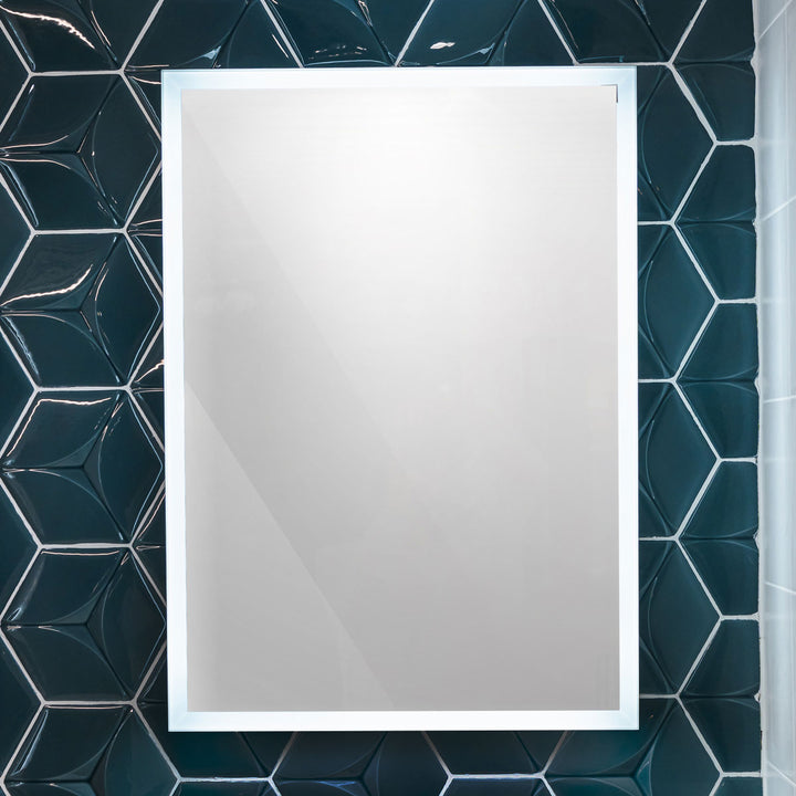 Bella LED Mirror Cabinet 700 x 500mm Single Door and Shaver - Matt Silver