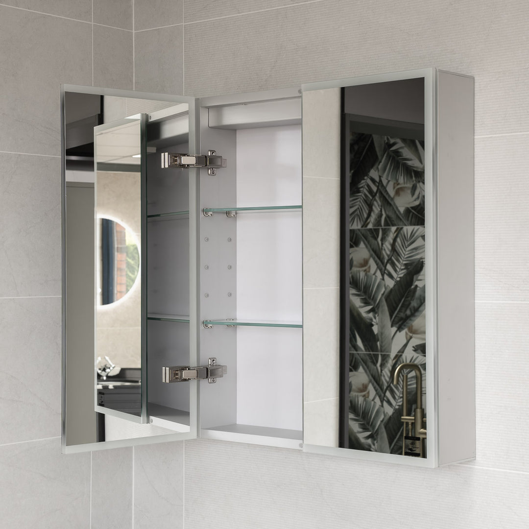 Bella LED Mirror Cabinet 700 x 600mm Double Door and Shaver - Matt Silver