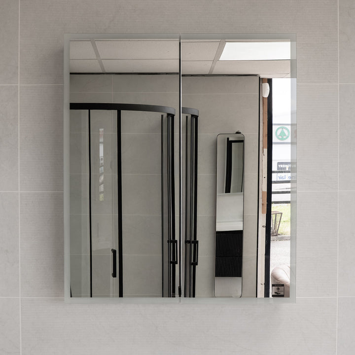 Bella LED Mirror Cabinet 700 x 600mm Double Door and Shaver - Matt Silver