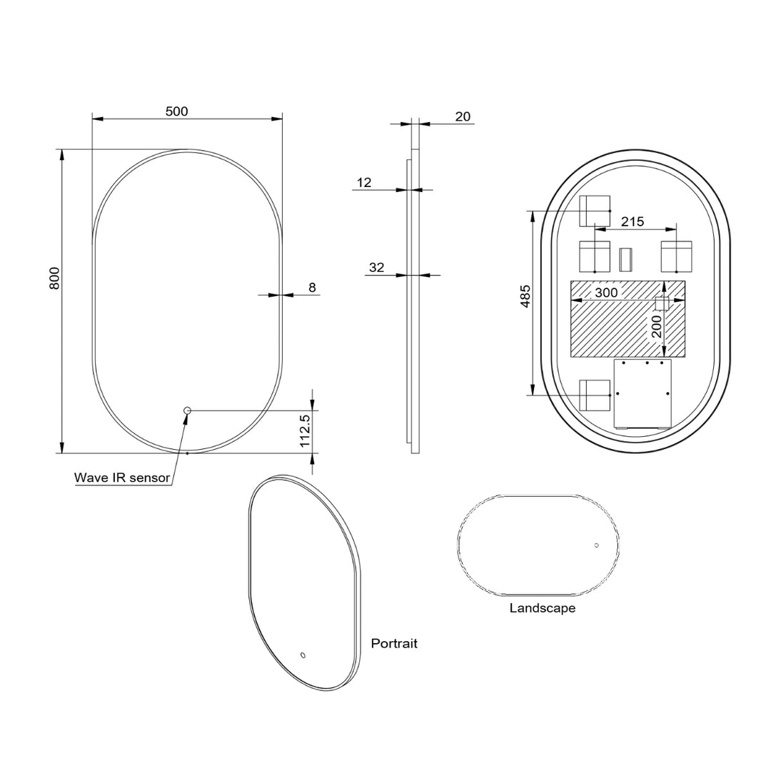 Aubrey LED Mirror 500 x 800mm - Gunmetal