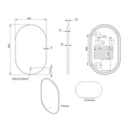 Aubrey LED Mirror 500 x 800mm - Gunmetal - Technical drawing