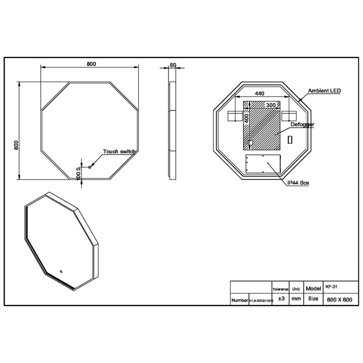 Passa Octagonal Mirror 800 x 800mm - Brushed Brass