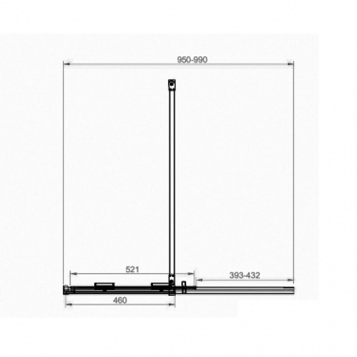Kiimat 8motion 8mm Sliding Wetroom 1000mm x 2000mm - Chrome - Technical drawing