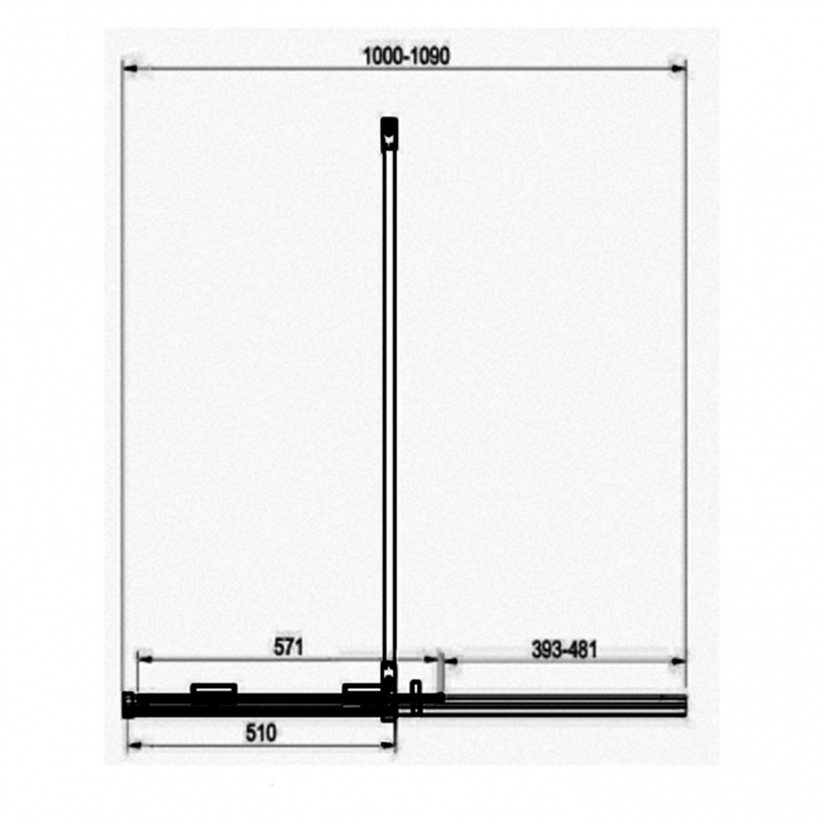 Kiimat 8motion 8mm Sliding Wetroom 1100mm x 2000mm - Gunmetal - Technical drawing