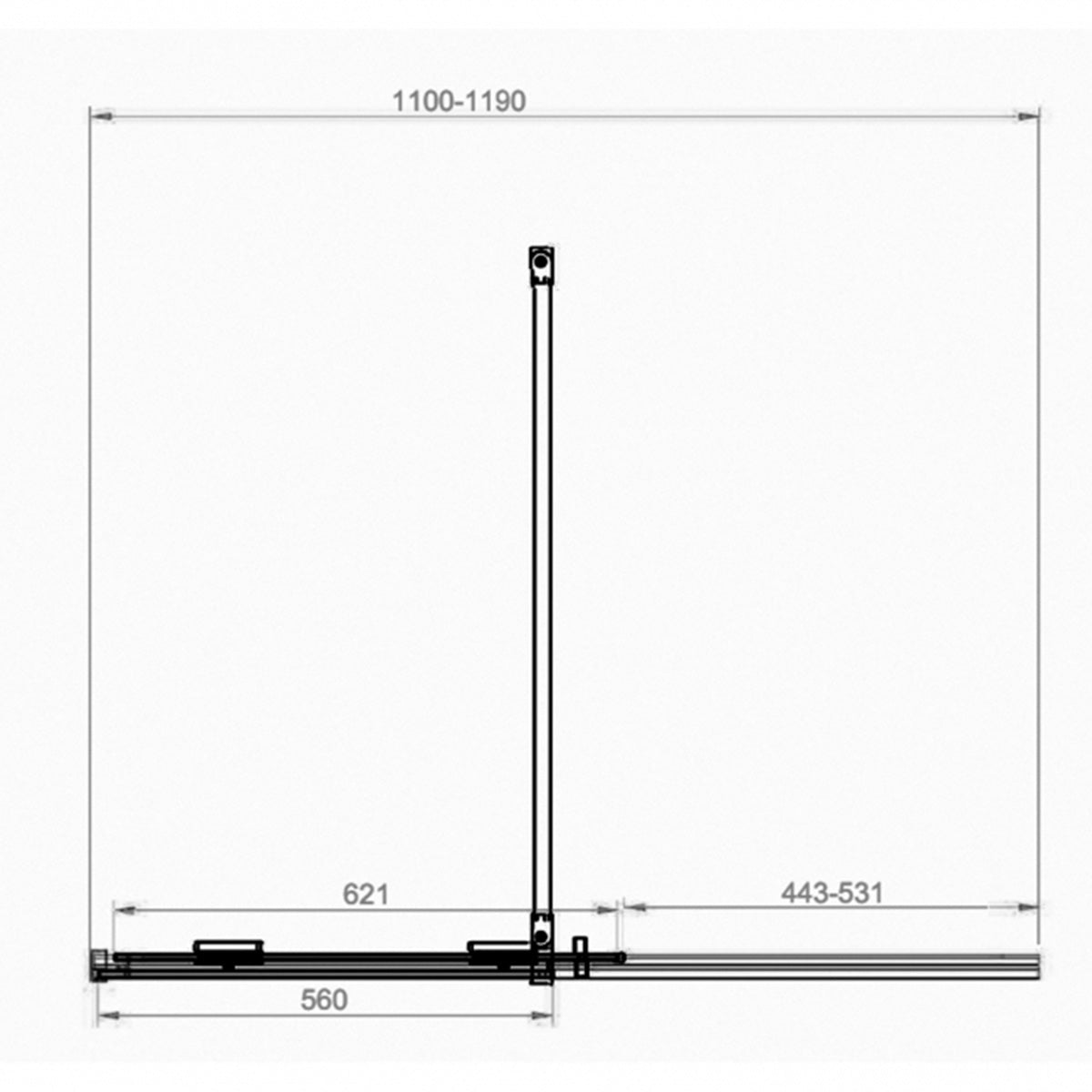 Kiimat 8motion 8mm Sliding Wetroom 1200mm x 2000mm - Brushed Nickel - Technical drawing