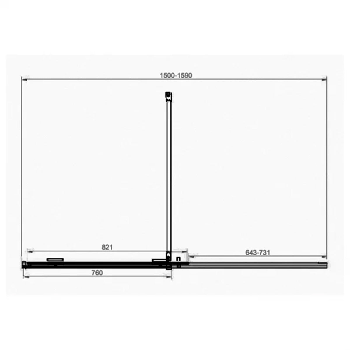 Momentum 8mm Sliding Wetroom 1600mm x 2000mm - Gunmetal - Technical drawing