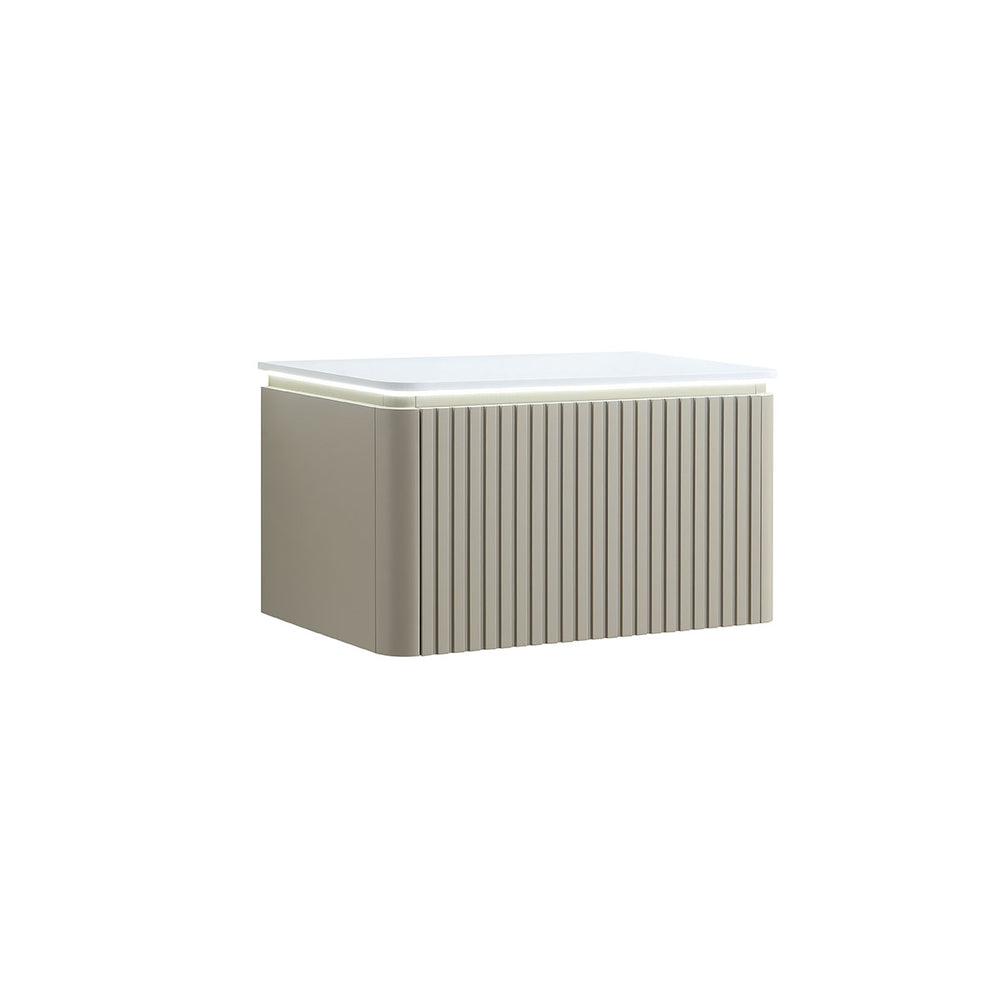 Monaco Matt Sand 800mm Fluted Wall Mounted One Drawer Vanity Unit (inc LED Light and Transformer) with Worktop