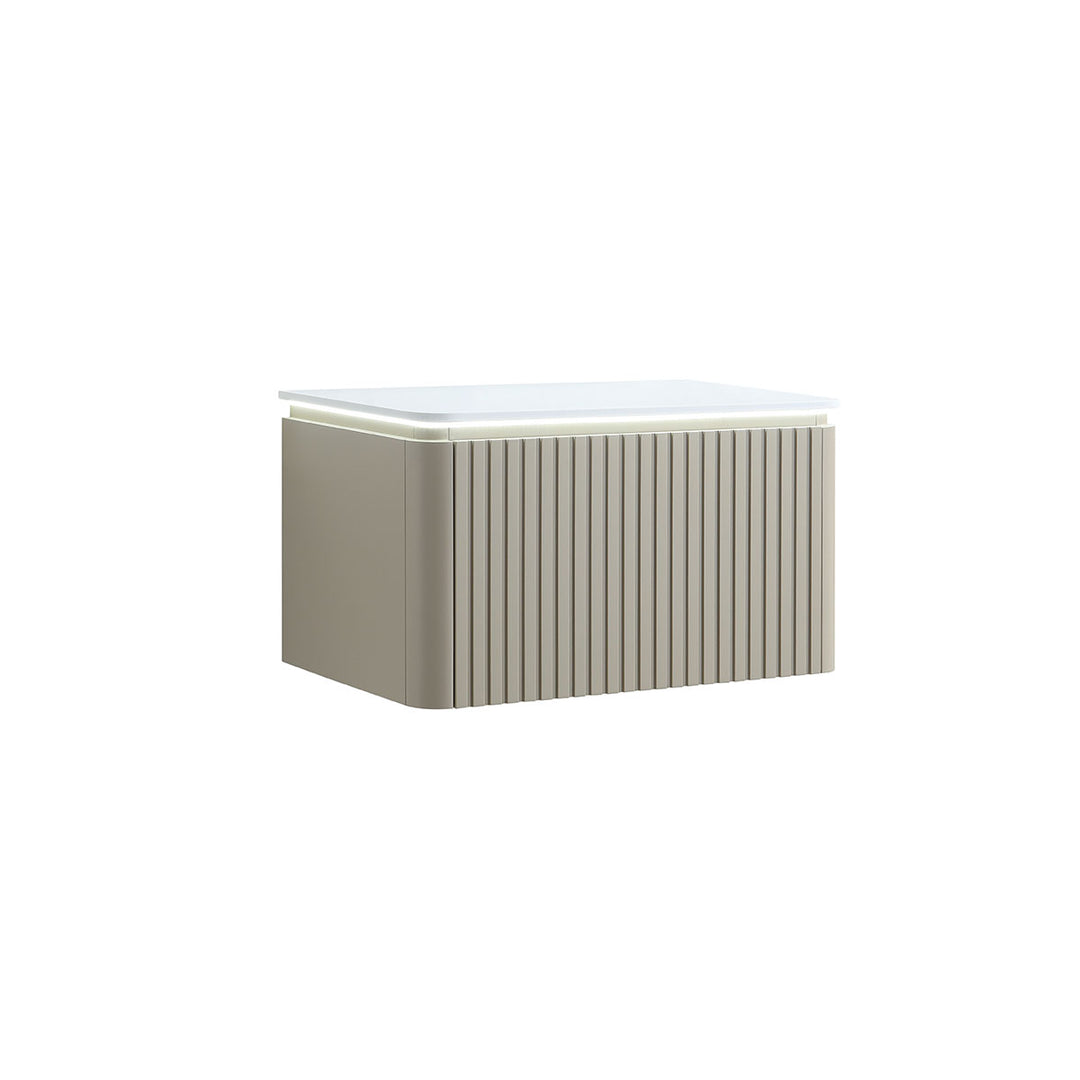 Monaco Matt Sand 800mm Fluted Wall Mounted One Drawer Vanity Unit (inc LED Light and Transformer) with Worktop