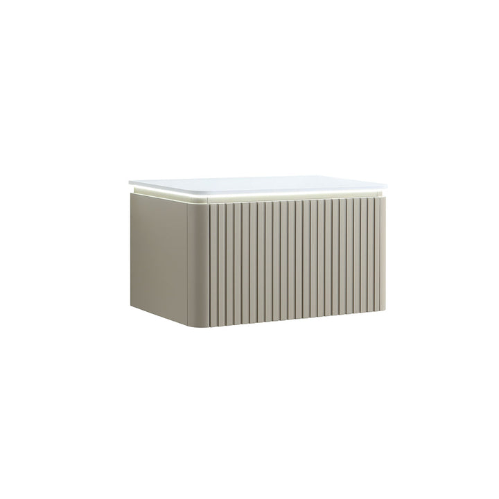 Monaco Matt Sand 800mm Fluted Wall Mounted One Drawer Vanity Unit (inc LED Light and Transformer) with Worktop
