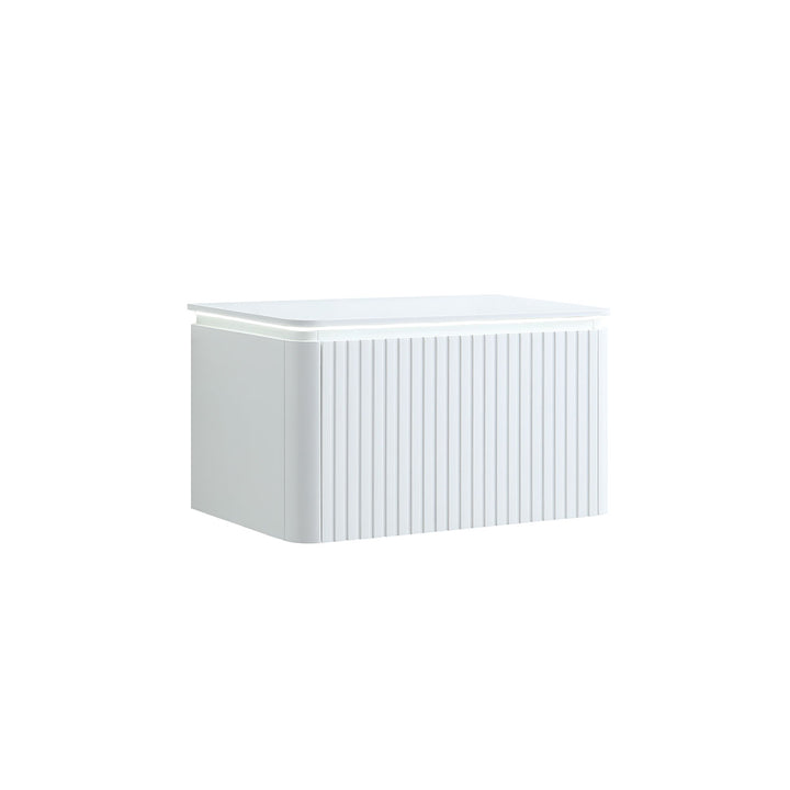 Monaco Matt White 800mm Fluted Wall Mounted One Drawer Vanity Unit (inc LED Light and Transformer) with Worktop