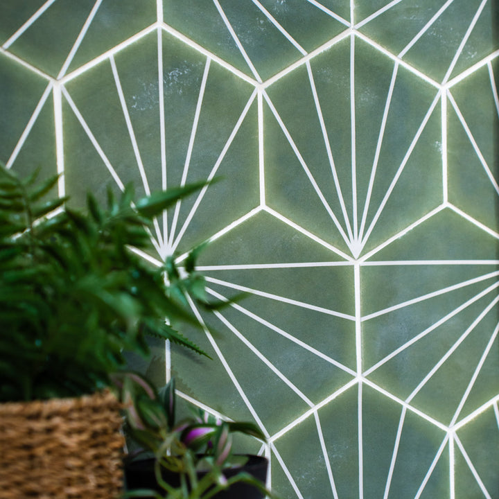 Palm Stripe Green 14 x 16 Porcelain Hexagon Tile - 56.43sqm Pallet