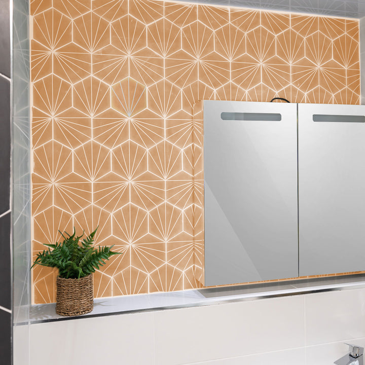 Palm Stripe Mustard 14 x 16cm Porcelain Hexagon Tile - 0.495sqm perbox