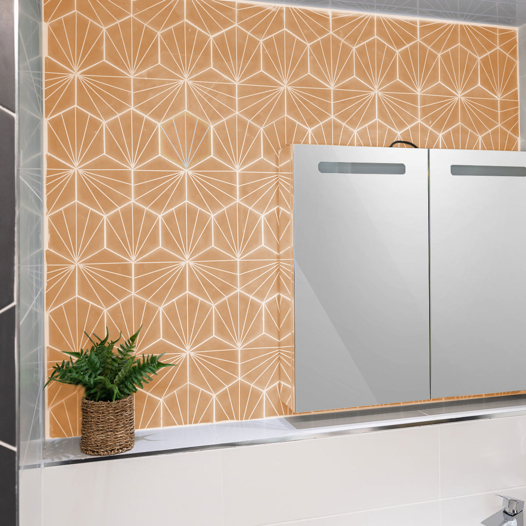 Palm Stripe Mustard 14 x 16 Porcelain Hexagon Tile - 56.43sqm Pallet