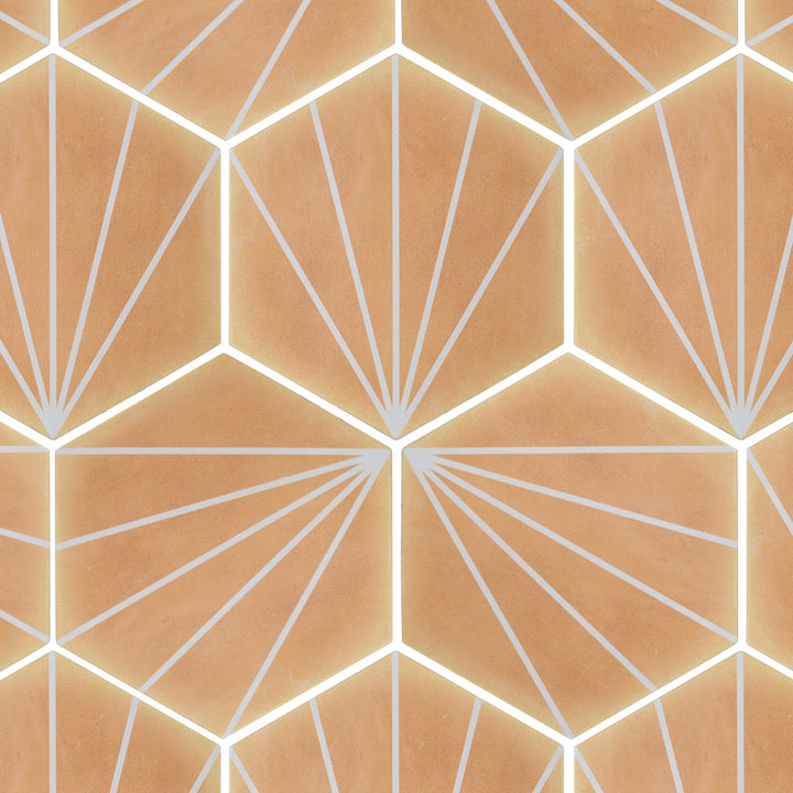 Palm Stripe Mustard 14 x 16cm Porcelain Hexagon Tile - 0.495sqm perbox