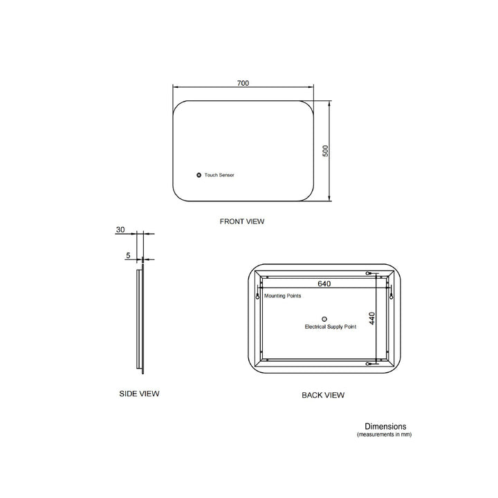 Luca 800 x 600mm Backlit LED Mirror with Demister