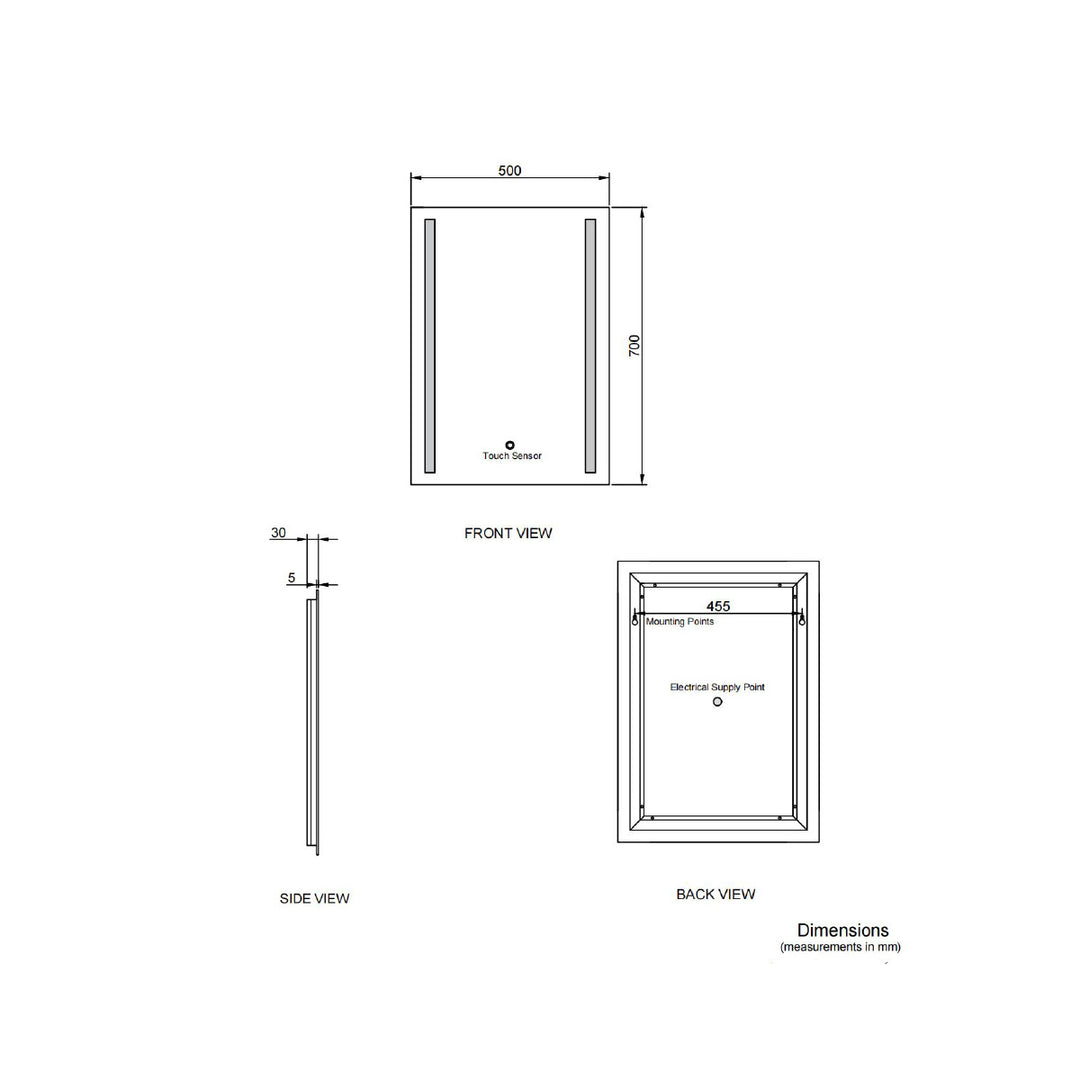Trax 700 x 500 LED Mirror with Demister