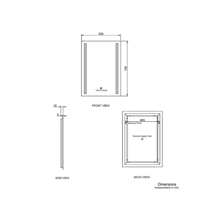 Trax 700 x 500 LED Mirror with Demister