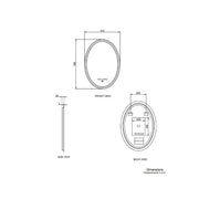 Rose Oval Backlit LED Mirror with Demister - Technical drawing