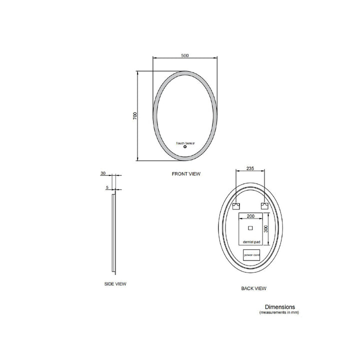Rose Oval Backlit LED Mirror with Demister