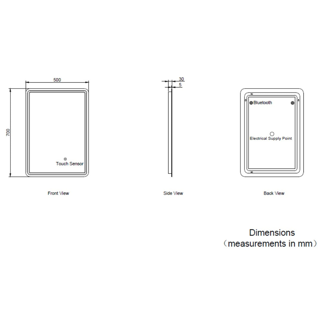 Lumen 700 x 500mm Bluetooth LED Mirror with Demister and Speakers