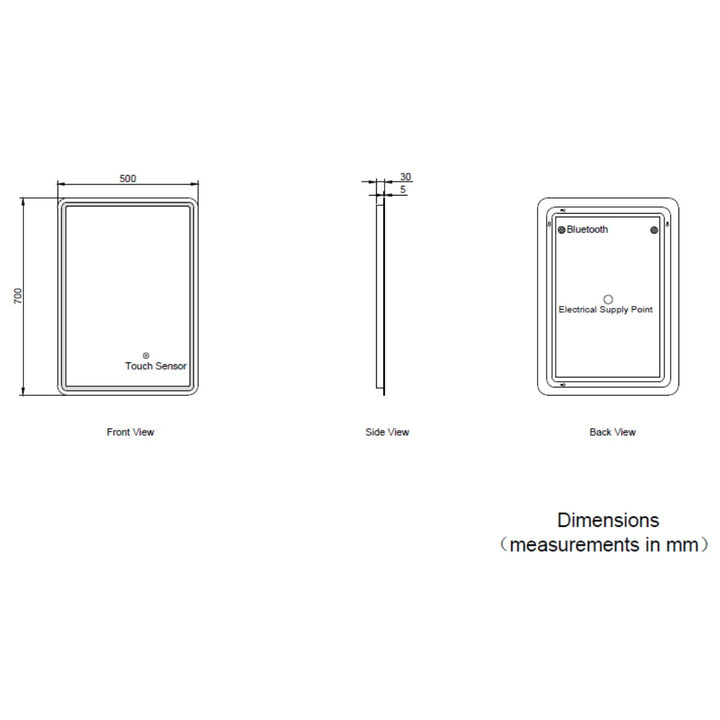 Lumen 700 x 500mm Bluetooth LED Mirror with Demister and Speakers