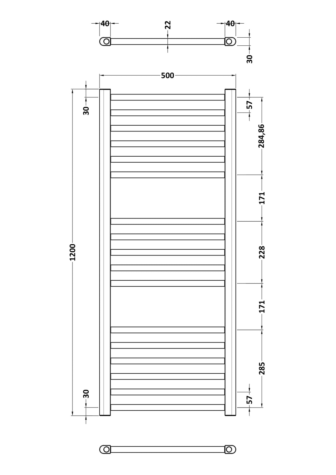 Hudson Reed Lorica Round Straight Towel Radiator 1200x500mm - Brushed Brass
