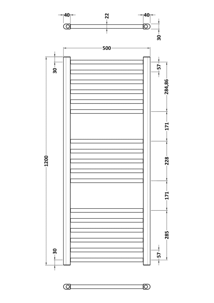 Hudson Reed Lorica Round Straight Towel Radiator 1200x500mm - Brushed Brass