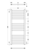 Hudson Reed Lorica Round Straight Towel Radiator 1200x500mm - Brushed Brass - Technical drawing