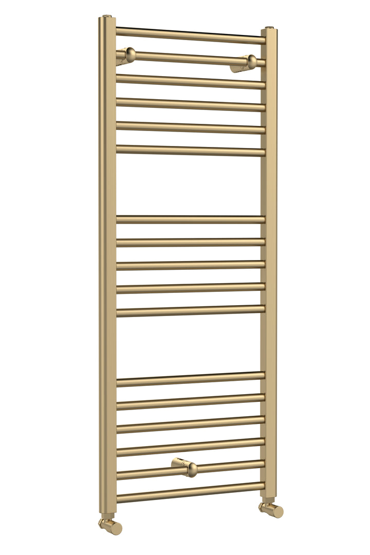Hudson Reed Lorica Round Straight Towel Radiator 1200x500mm - Brushed Brass