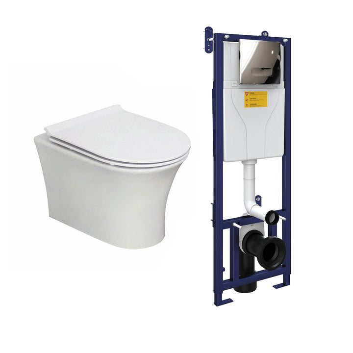 Munich Wall Hung Toilet &amp; SAN85 1.1m Wall Hung WC Frame Deal &amp; Chrome Flush Plate