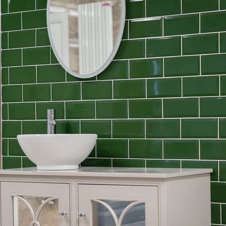 Metro Verde Bottle Green Biselado Brillo 10 x 20cm Ceramic Tile - 1sqm perbox