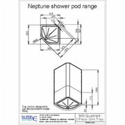 Neptune 900mm Porcelain White Quadrant Leak Free Shower Pod With Double Doors - Technical drawing