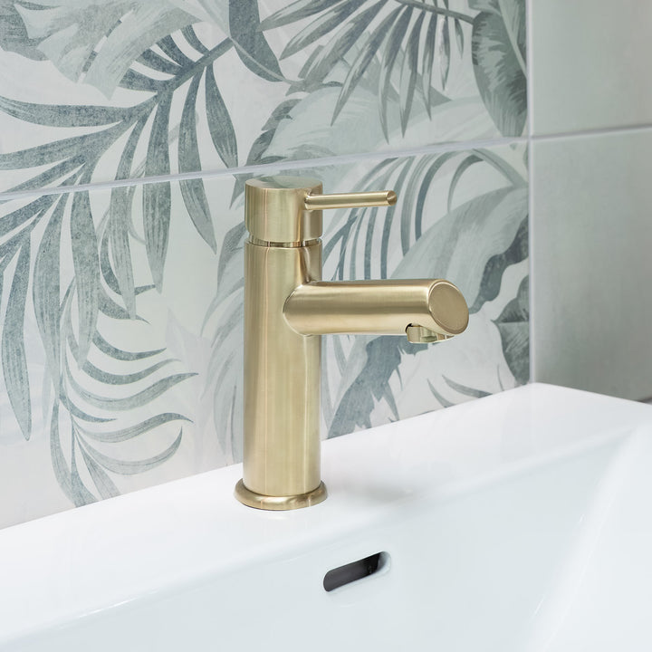 Nuie Navala Basin Mixer with Push Waste - Brushed Brass