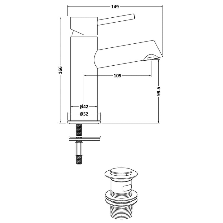 Nuie Navala Basin Mixer with Push Waste - Brushed Brass