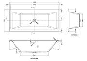 Nuie Square Double Ended Bath 1700x750 - White - Technical drawing