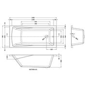 Linton 1500 x 700mm Single Ended Bath - Technical drawing