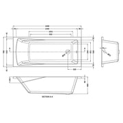 Linton 1600 x 700mm Single Ended Bath - Technical drawing