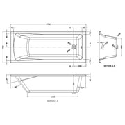 Linton 1700 x 700mm Single Ended Bath - Technical drawing
