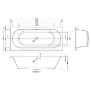 Otley 1700 x 750mm Double Ended Bath - Technical drawing