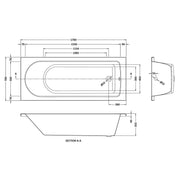 Barmby 1700 x 700mm Single Ended Bath & Feet - Technical drawing