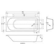 Barmby 1800 x 800mm Single Ended Bath & Feet - Technical drawing